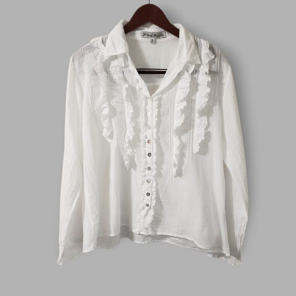 JP and Mattie Cascade Ruffle Shirt Blouse White Sz Small Cottage Regency Romance - Picture 1 of 14